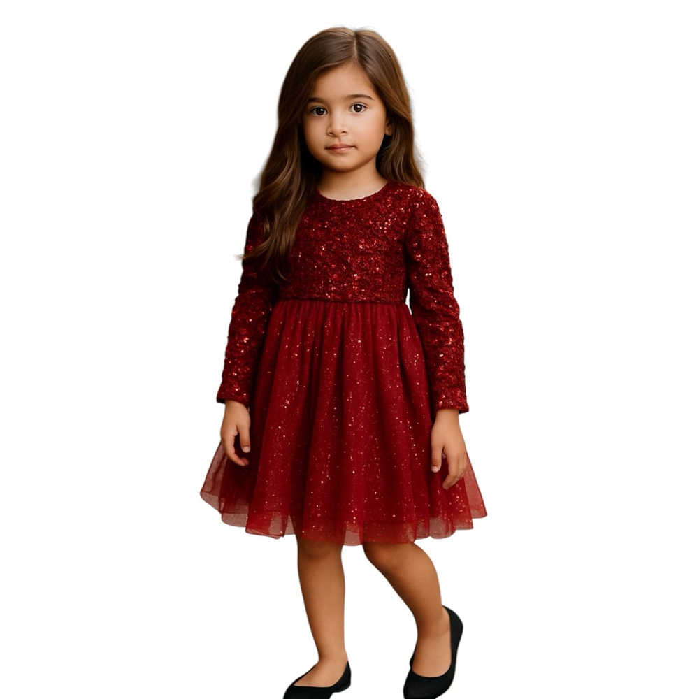 NNJXD Girls Formal Dress 110 US 5 Red Sequin Glitter Embellished Party Wedding